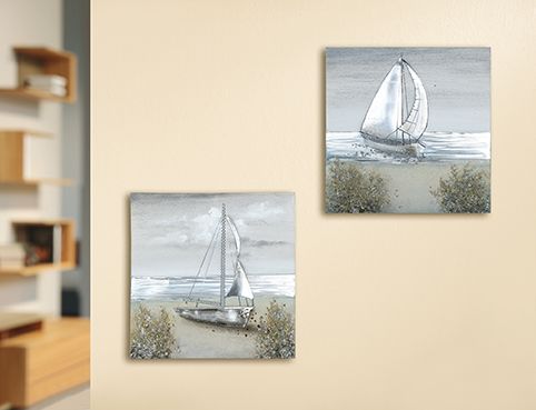Segelbote Silber weiss 50 x 50 cm 2,5 cm handarbeit 2 Stück Set