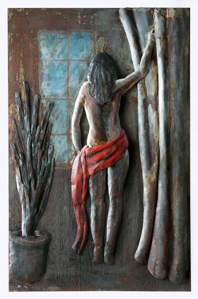 Akt in Rot Metallbild 60 x 80 2,5 cm 3 D Ansicht handarbeit